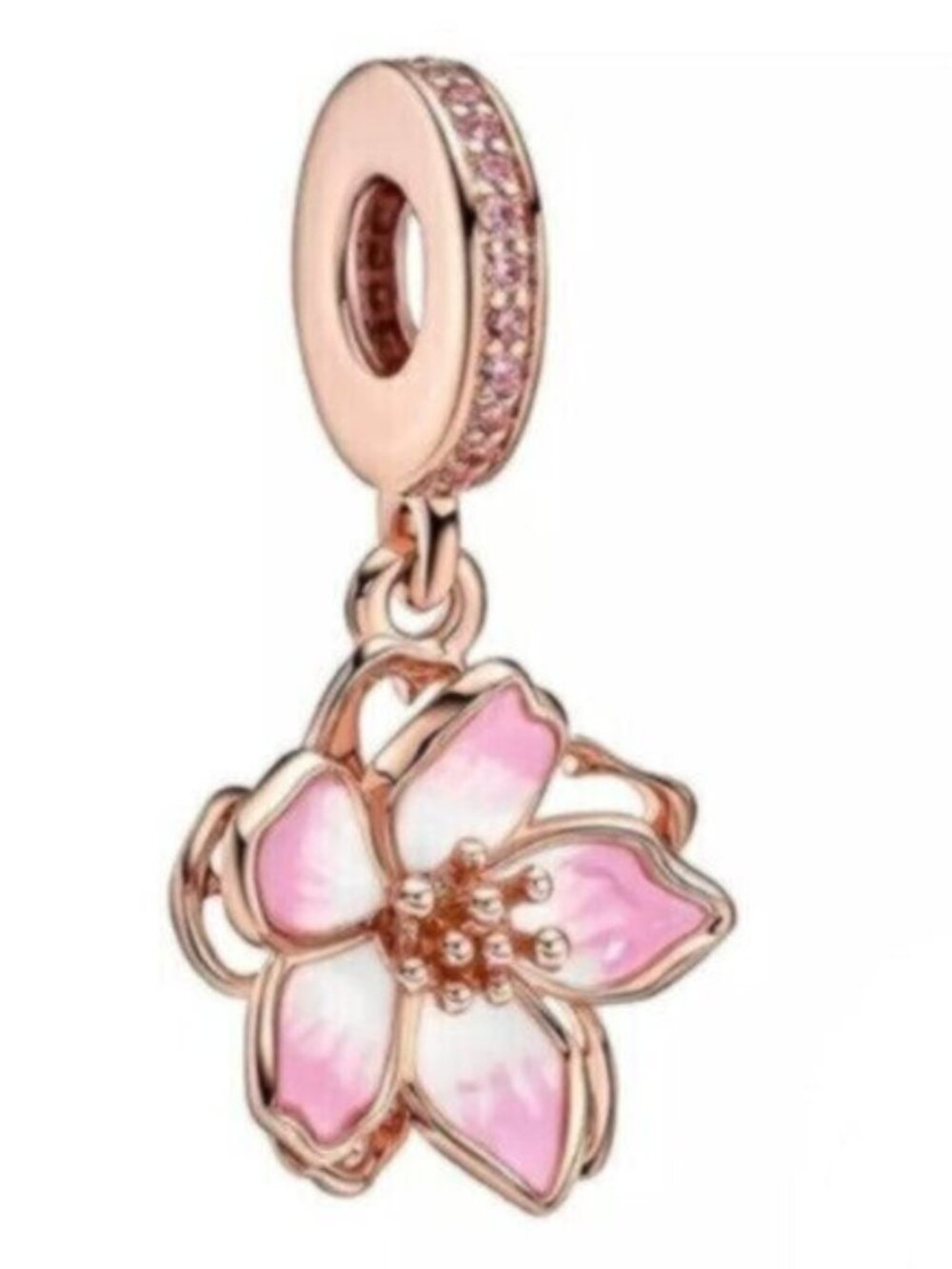 Pandora Rose Gold Pink Flower Dangle Charm
